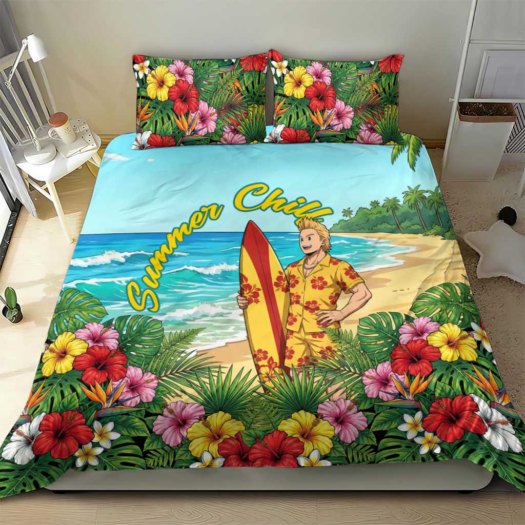 Mirio Togata Summer Chill Bedding Set Tropical Anime Surf Scene