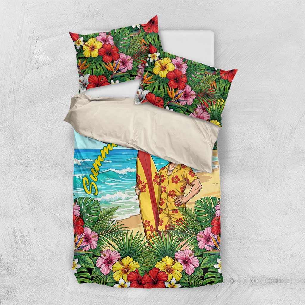 Mirio Togata Summer Chill Bedding Set Tropical Anime Surf Scene