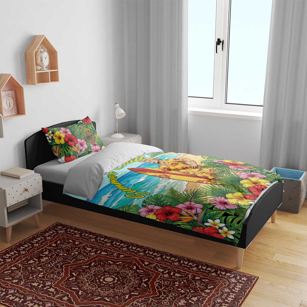 Mirio Togata Summer Chill Bedding Set Tropical Anime Surf Scene