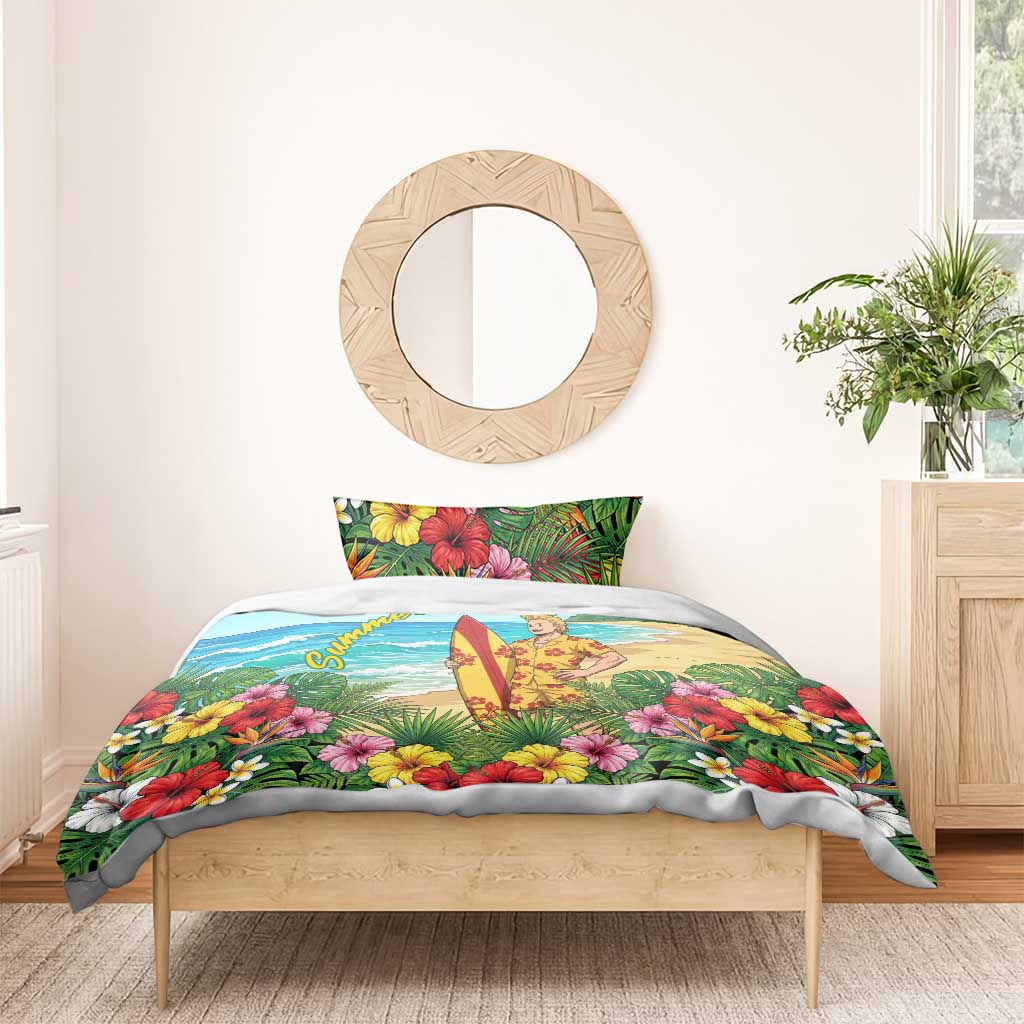 Mirio Togata Summer Chill Bedding Set Tropical Anime Surf Scene
