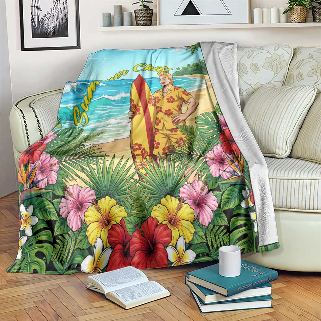 Mirio Togata Summer Chill Blanket Tropical Anime Surf Scene