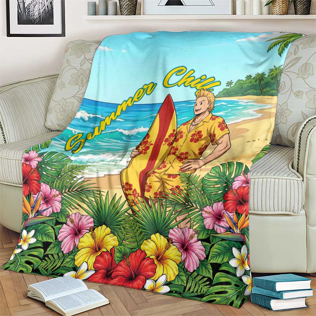 Mirio Togata Summer Chill Blanket Tropical Anime Surf Scene