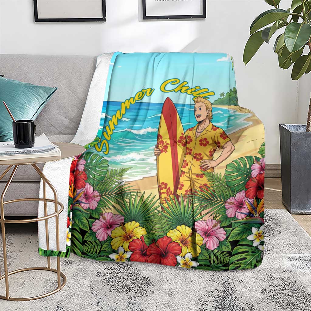 Mirio Togata Summer Chill Blanket Tropical Anime Surf Scene