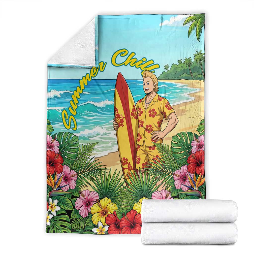 Mirio Togata Summer Chill Blanket Tropical Anime Surf Scene