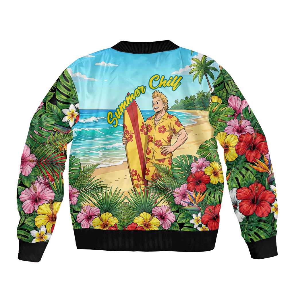 Mirio Togata Summer Chill Bomber Jacket Tropical Anime Surf Scene