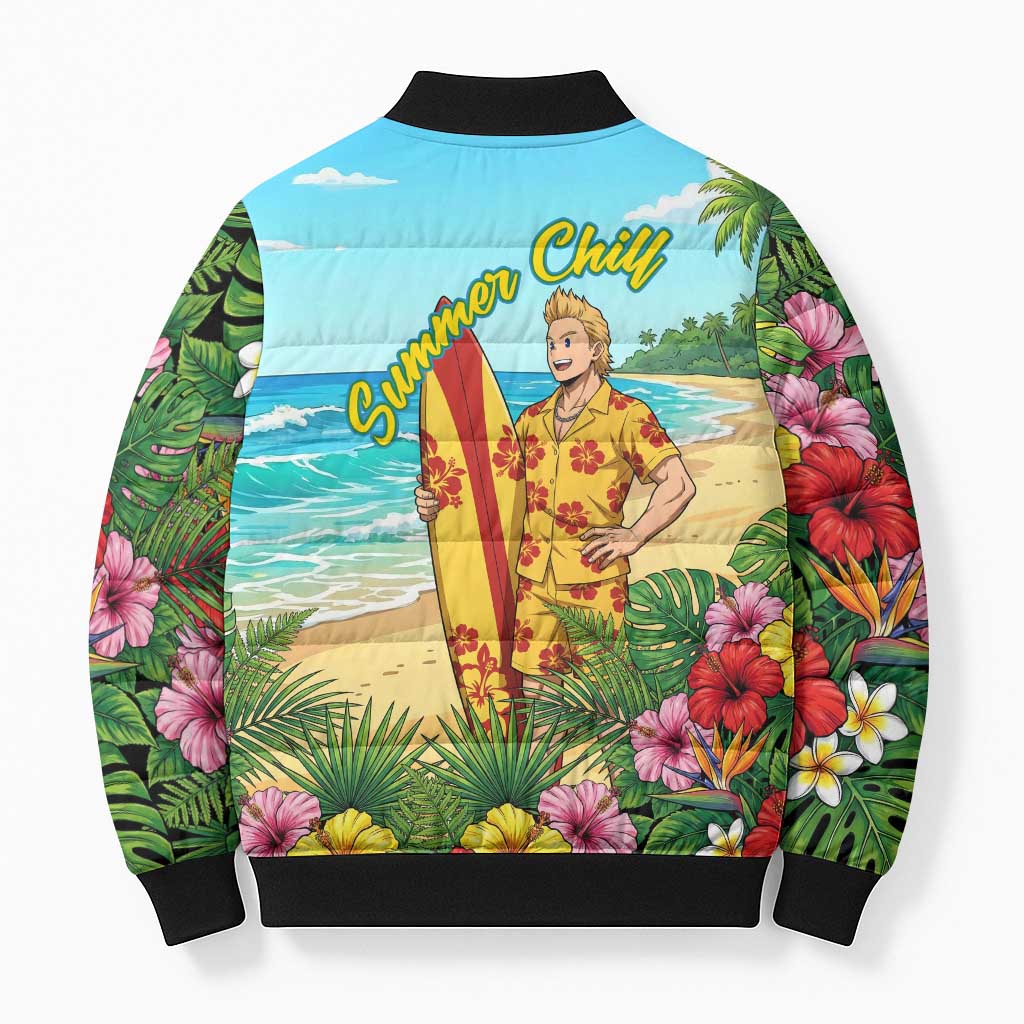 Mirio Togata Summer Chill Bomber Puffer Jacket Tropical Anime Surf Scene
