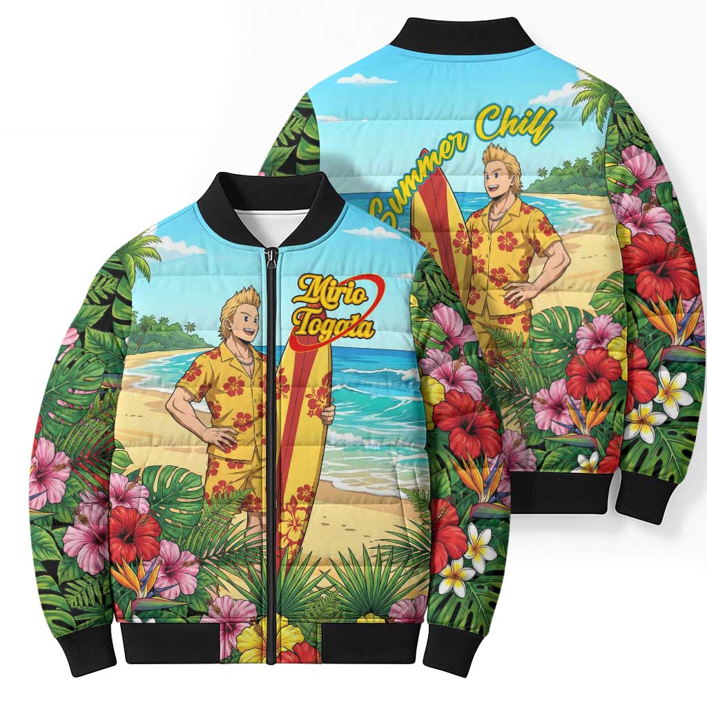 Mirio Togata Summer Chill Bomber Puffer Jacket Tropical Anime Surf Scene