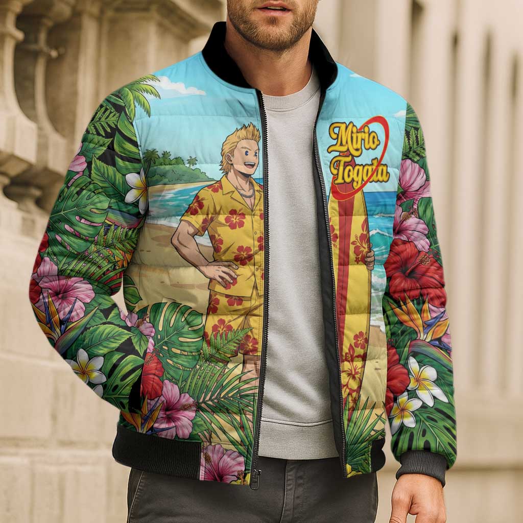 Mirio Togata Summer Chill Bomber Puffer Jacket Tropical Anime Surf Scene
