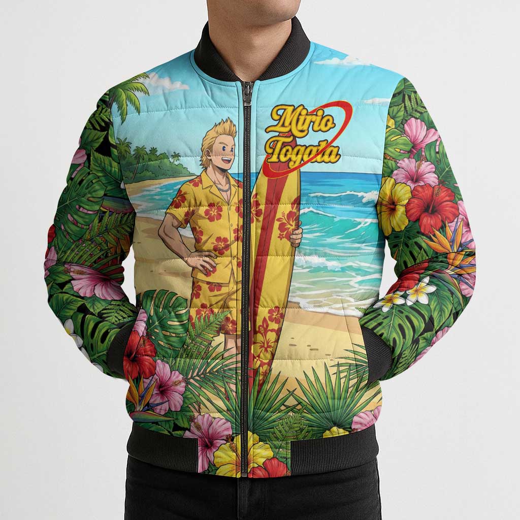 Mirio Togata Summer Chill Bomber Puffer Jacket Tropical Anime Surf Scene