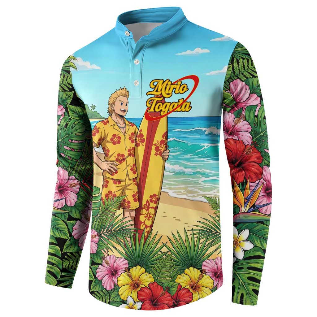 Mirio Togata Summer Chill Button Sweatshirt Tropical Anime Surf Scene