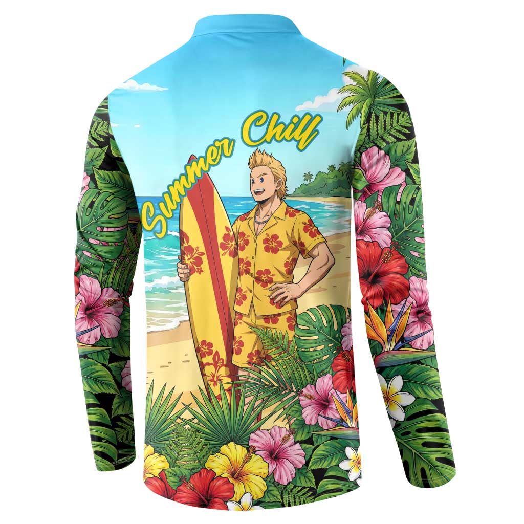 Mirio Togata Summer Chill Button Sweatshirt Tropical Anime Surf Scene