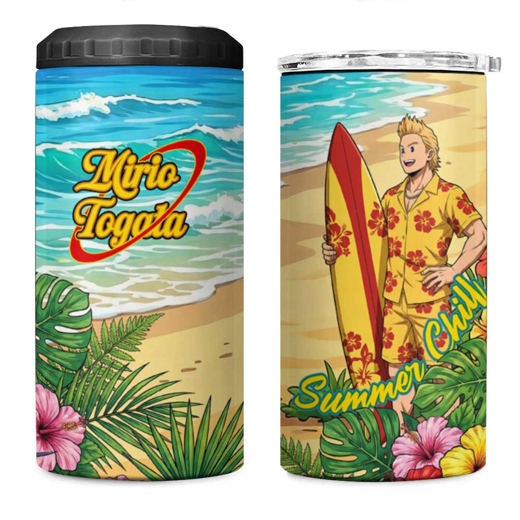 Mirio Togata Summer Chill 4 in 1 Can Cooler Tumbler Tropical Anime Surf Scene