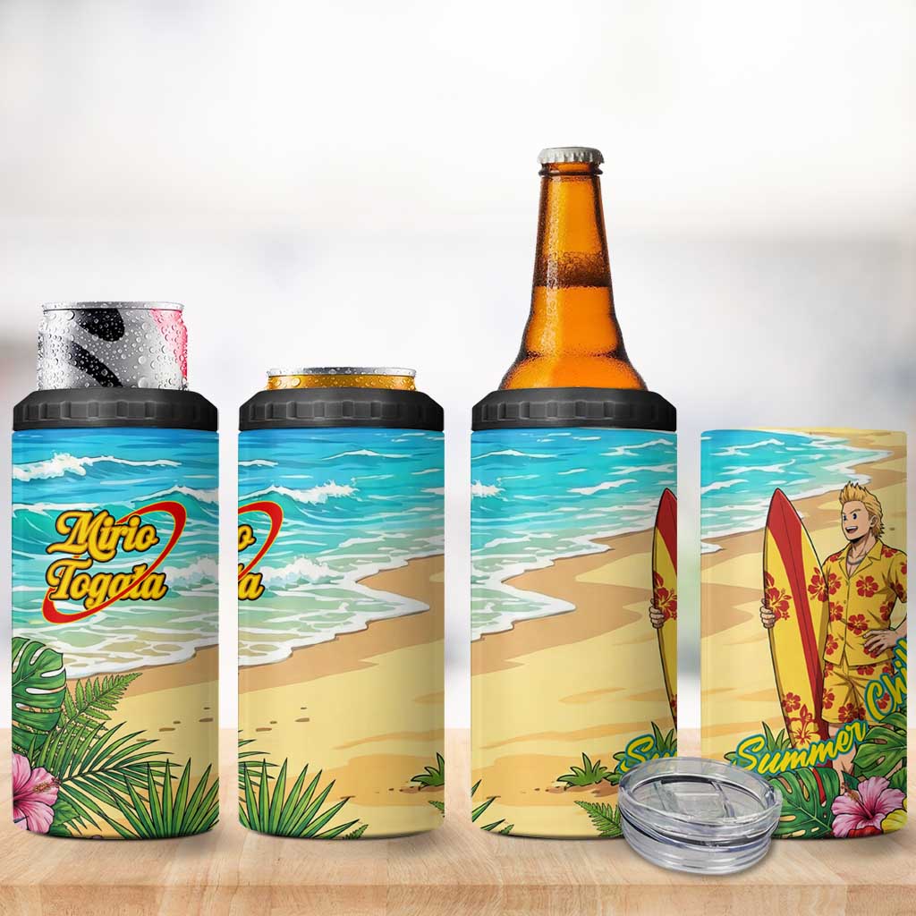 Mirio Togata Summer Chill 4 in 1 Can Cooler Tumbler Tropical Anime Surf Scene