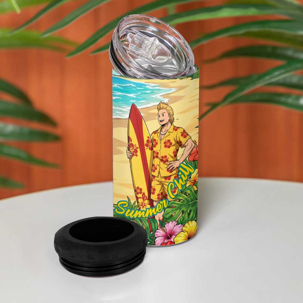 Mirio Togata Summer Chill 4 in 1 Can Cooler Tumbler Tropical Anime Surf Scene
