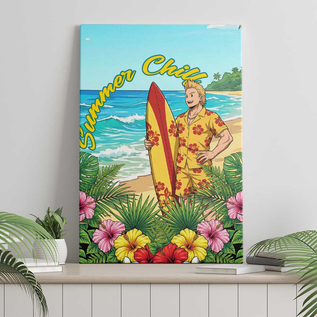 Mirio Togata Summer Chill Canvas Wall Art Tropical Anime Surf Scene