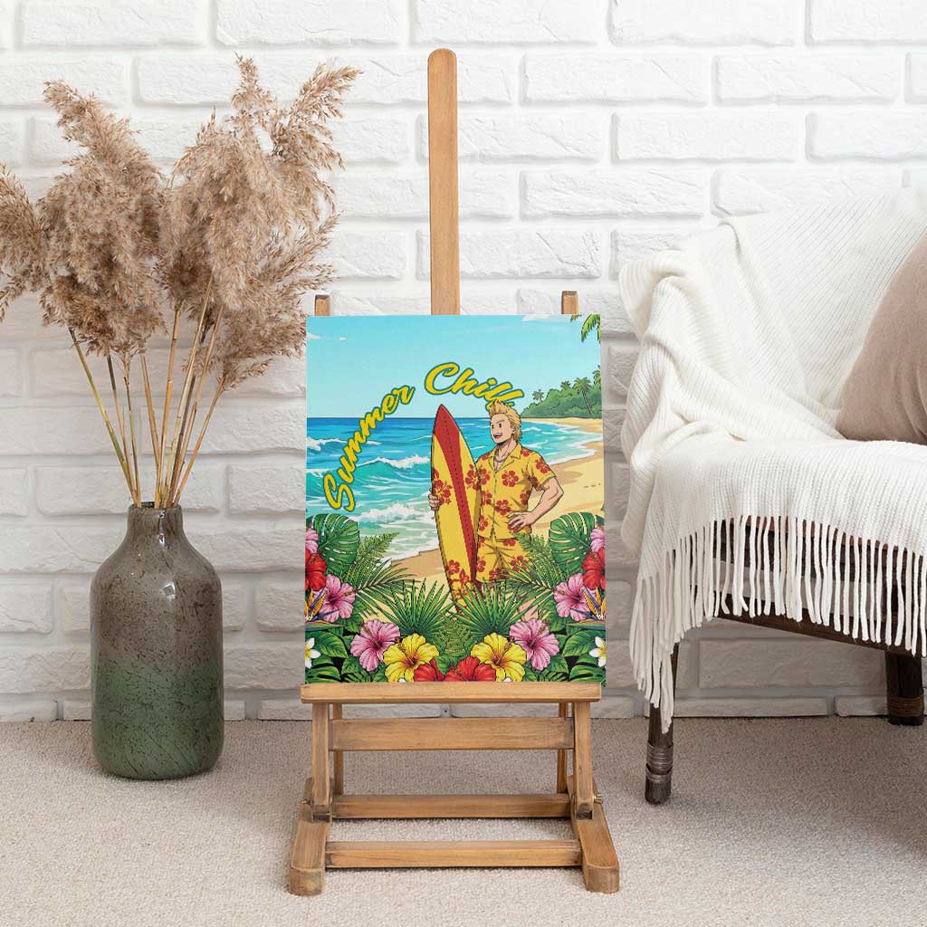 Mirio Togata Summer Chill Canvas Wall Art Tropical Anime Surf Scene