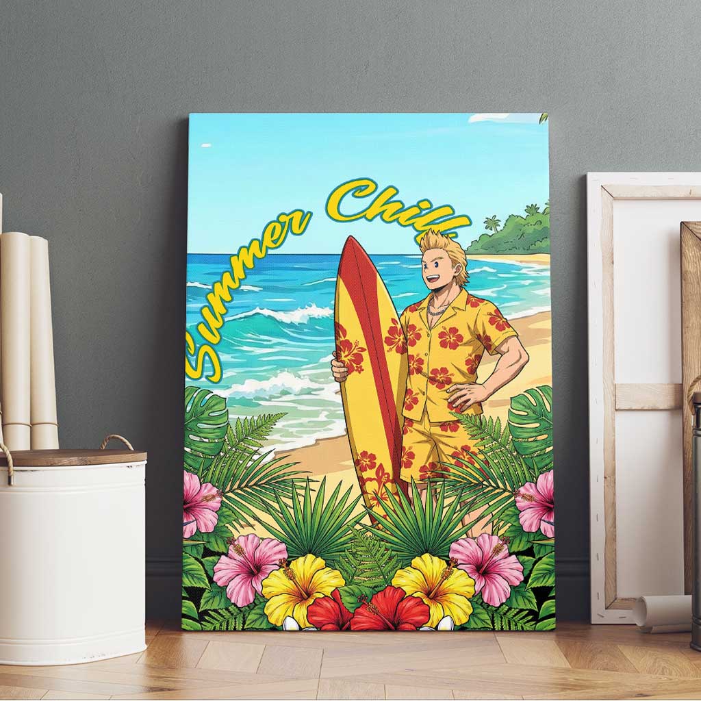 Mirio Togata Summer Chill Canvas Wall Art Tropical Anime Surf Scene