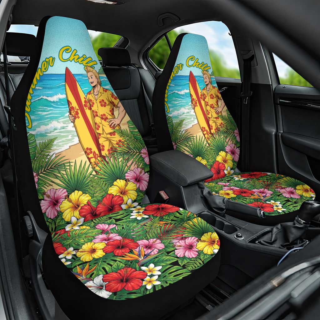 Mirio Togata Summer Chill Car Seat Cover Tropical Anime Surf Scene