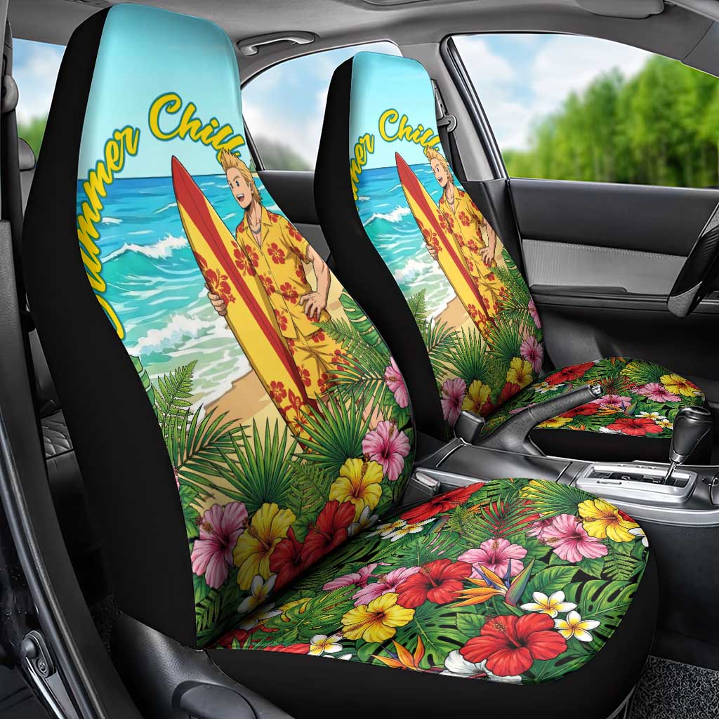 Mirio Togata Summer Chill Car Seat Cover Tropical Anime Surf Scene