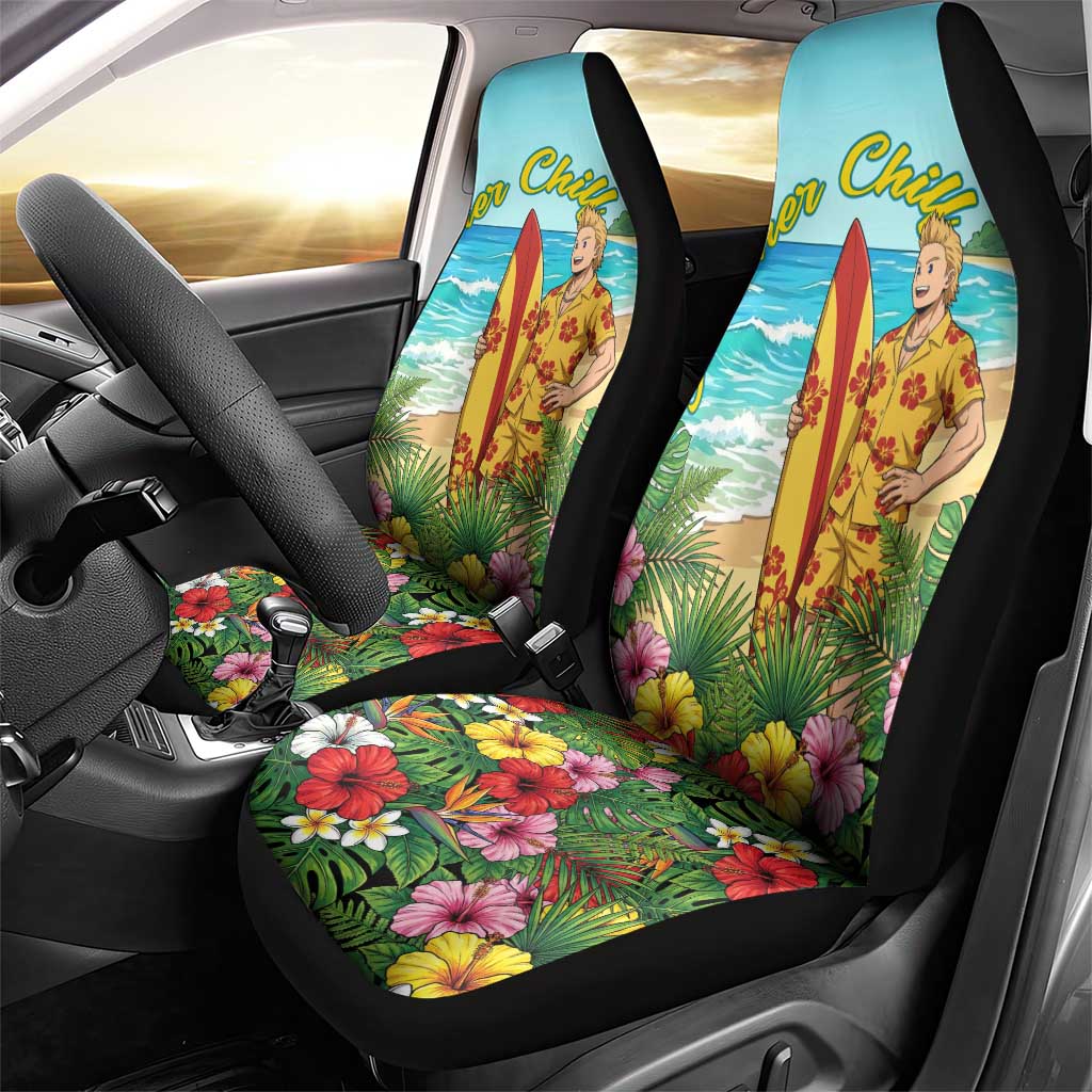 Mirio Togata Summer Chill Car Seat Cover Tropical Anime Surf Scene