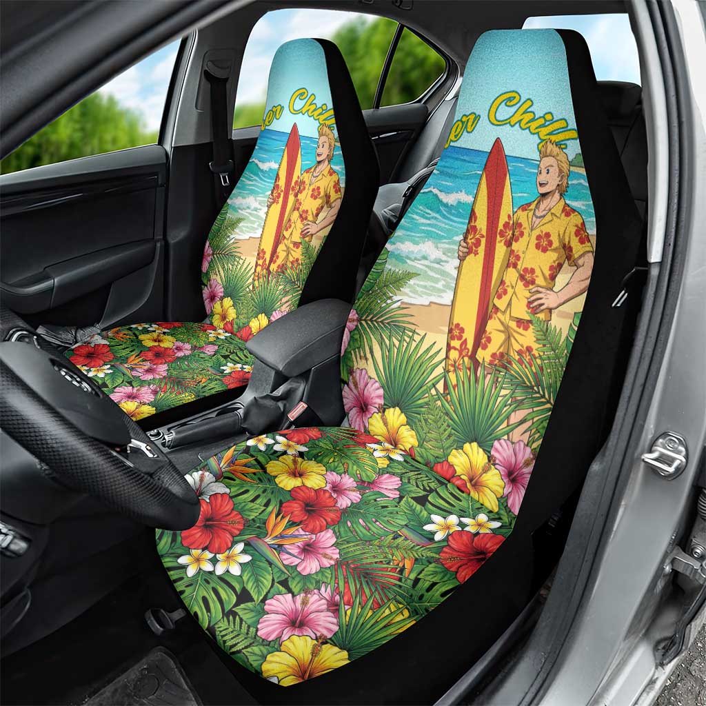 Mirio Togata Summer Chill Car Seat Cover Tropical Anime Surf Scene