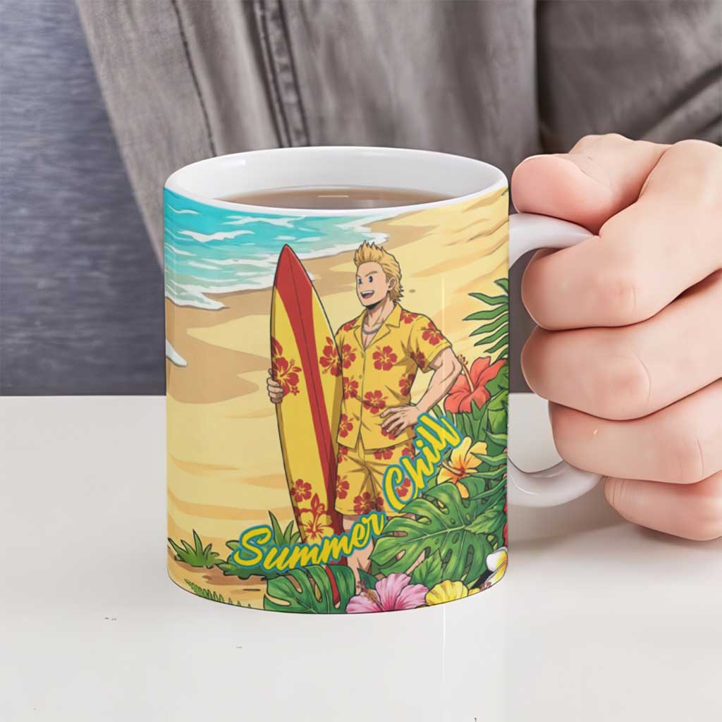 Mirio Togata Summer Chill Ceramic Mug Tropical Anime Surf Scene
