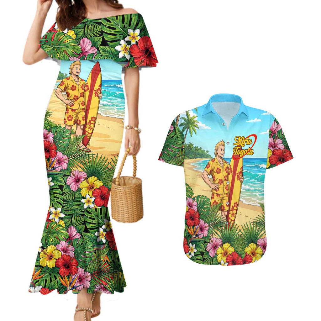 Mirio Togata Summer Chill Couples Matching Mermaid Dress and Hawaiian Shirt Tropical Anime Surf Scene
