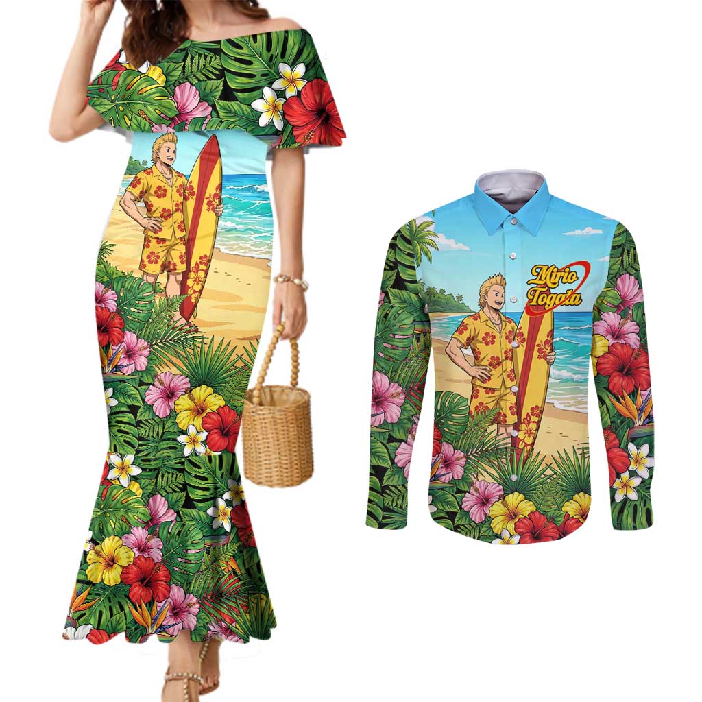 Mirio Togata Summer Chill Couples Matching Mermaid Dress and Long Sleeve Button Shirt Tropical Anime Surf Scene