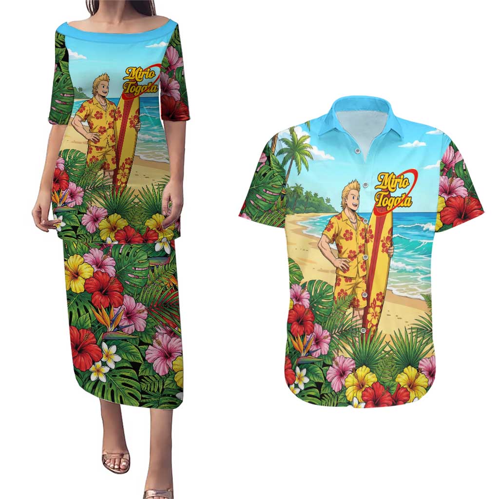 Mirio Togata Summer Chill Couples Matching Puletasi and Hawaiian Shirt Tropical Anime Surf Scene