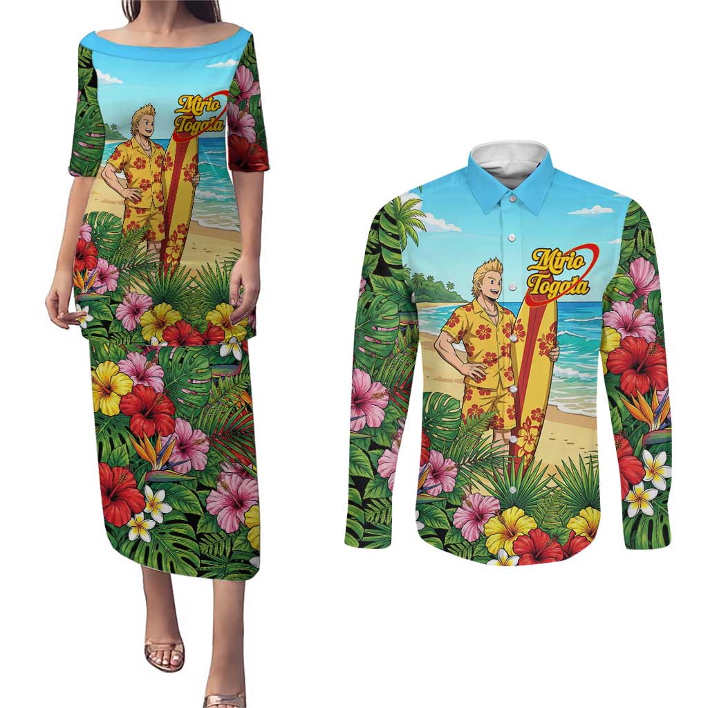 Mirio Togata Summer Chill Couples Matching Puletasi and Long Sleeve Button Shirt Tropical Anime Surf Scene