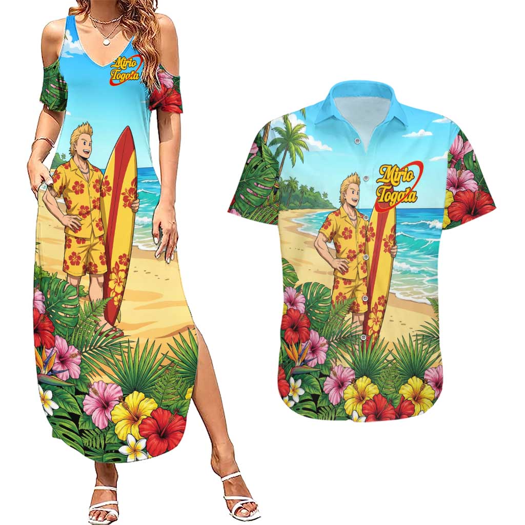 Mirio Togata Summer Chill Couples Matching Summer Maxi Dress and Hawaiian Shirt Tropical Anime Surf Scene