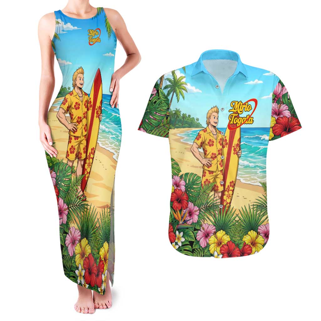 Mirio Togata Summer Chill Couples Matching Tank Maxi Dress and Hawaiian Shirt Tropical Anime Surf Scene