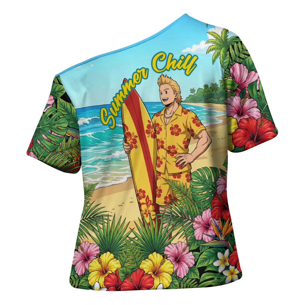 Mirio Togata Summer Chill Cross Shoulder Shirt Tropical Anime Surf Scene