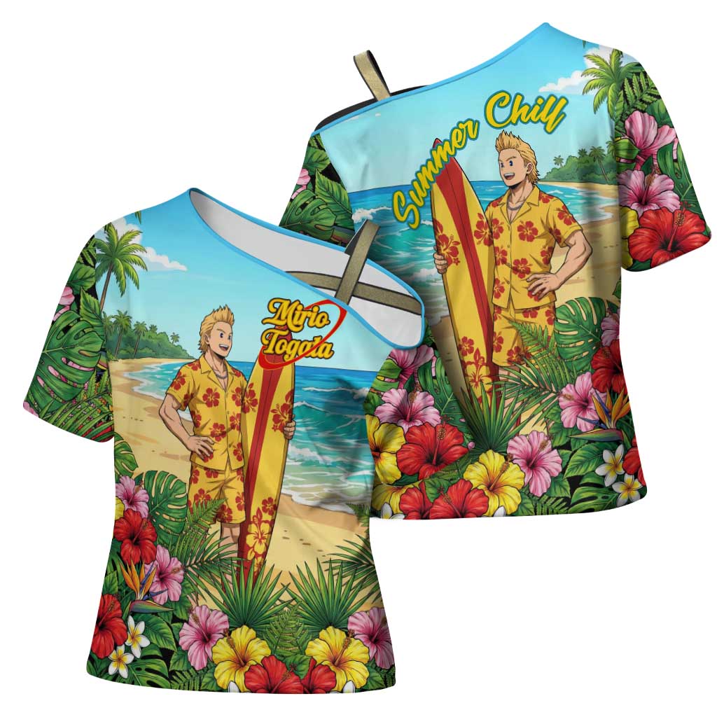 Mirio Togata Summer Chill Cross Shoulder Shirt Tropical Anime Surf Scene