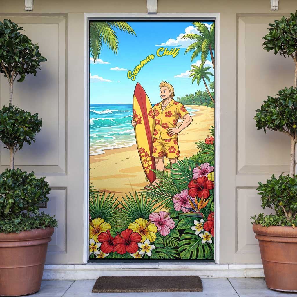 Mirio Togata Summer Chill Door Cover Tropical Anime Surf Scene