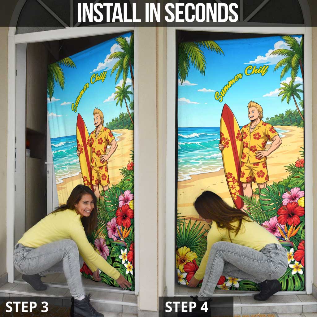 Mirio Togata Summer Chill Door Cover Tropical Anime Surf Scene
