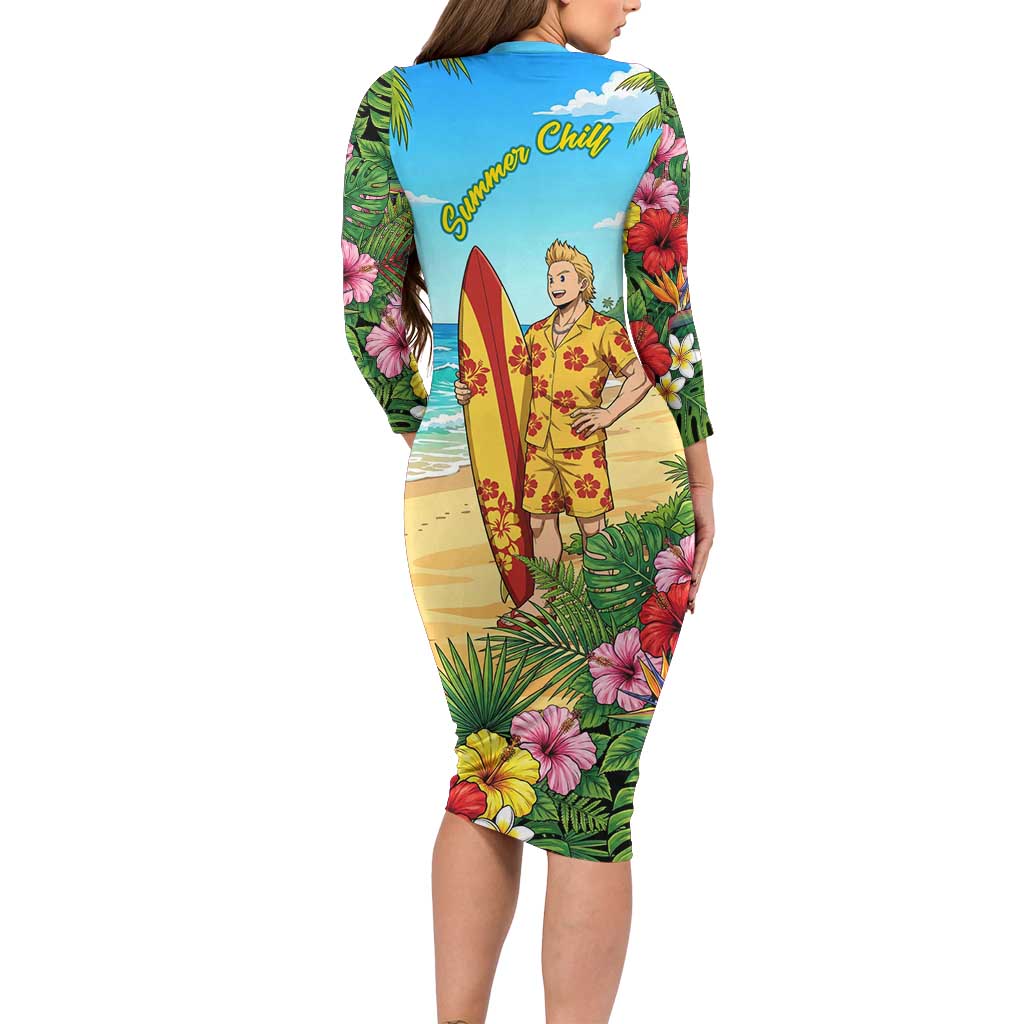 Mirio Togata Summer Chill Family Matching Long Sleeve Bodycon Dress and Hawaiian Shirt Tropical Anime Surf Scene