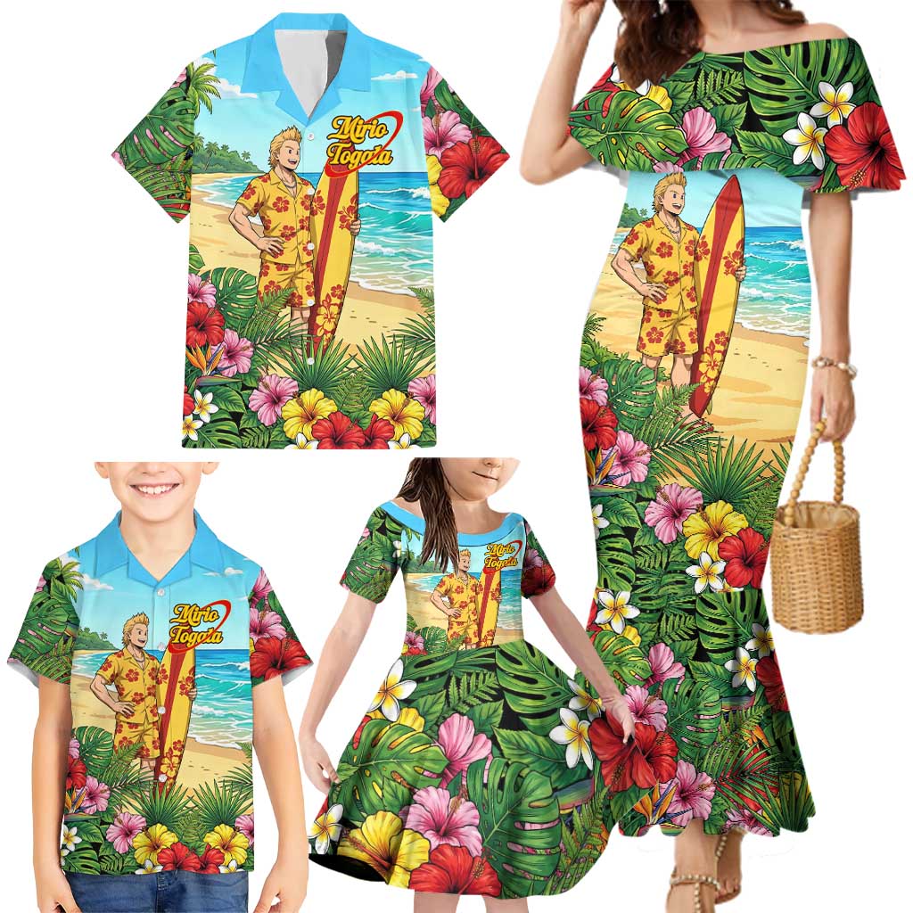 Mirio Togata Summer Chill Family Matching Mermaid Dress and Hawaiian Shirt Tropical Anime Surf Scene