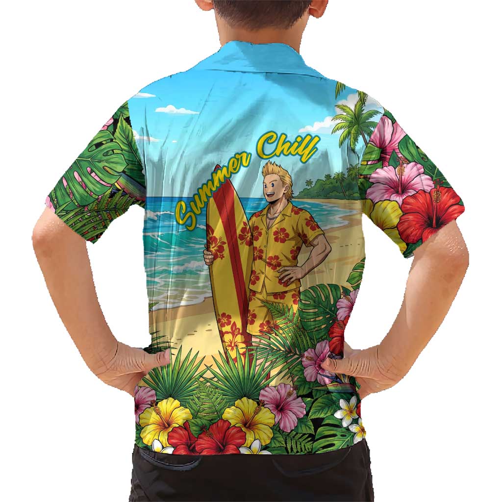 Mirio Togata Summer Chill Family Matching Off Shoulder Short Dress and Hawaiian Shirt Tropical Anime Surf Scene