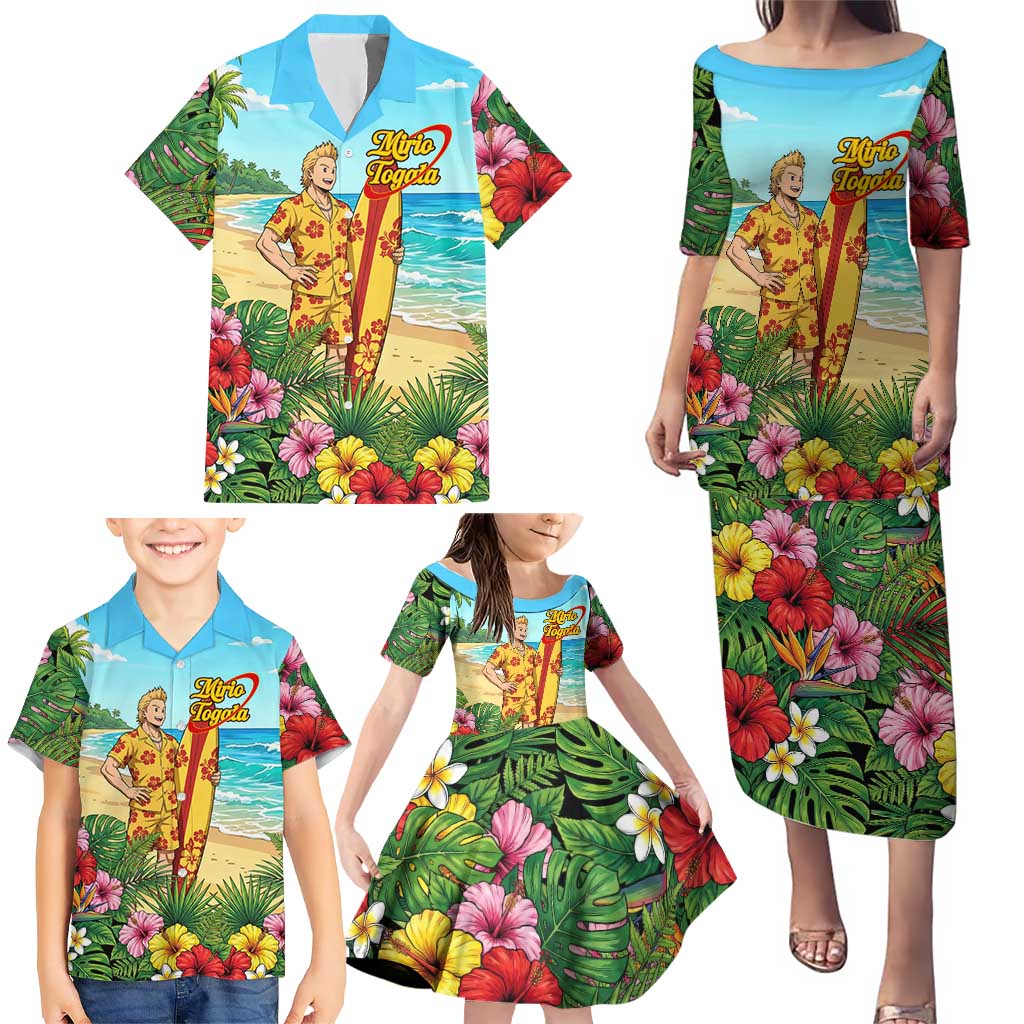 Mirio Togata Summer Chill Family Matching Puletasi and Hawaiian Shirt Tropical Anime Surf Scene