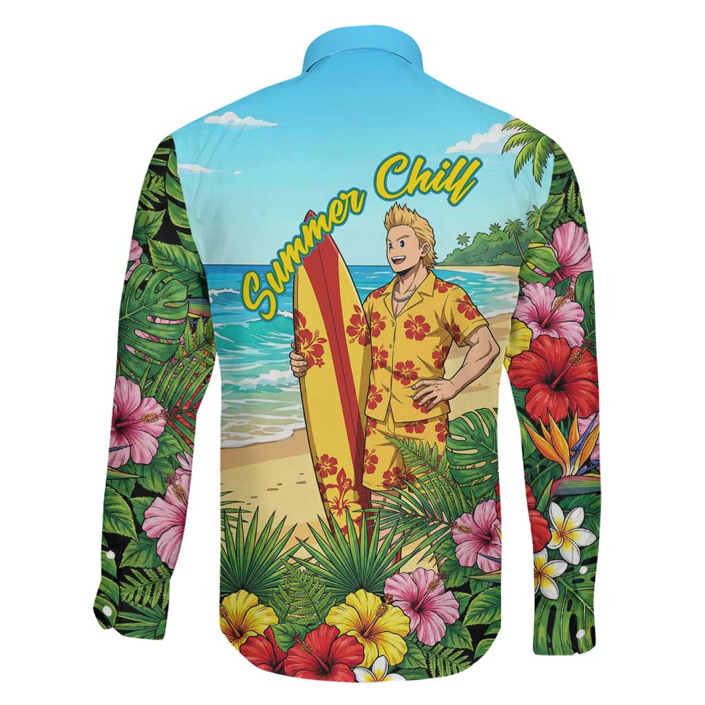 Mirio Togata Summer Chill Family Matching Short Sleeve Bodycon Dress and Hawaiian Shirt Tropical Anime Surf Scene