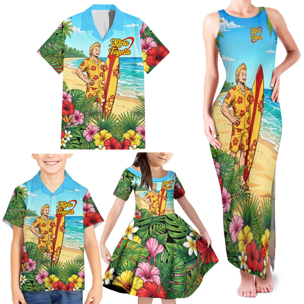 Mirio Togata Summer Chill Family Matching Tank Maxi Dress and Hawaiian Shirt Tropical Anime Surf Scene