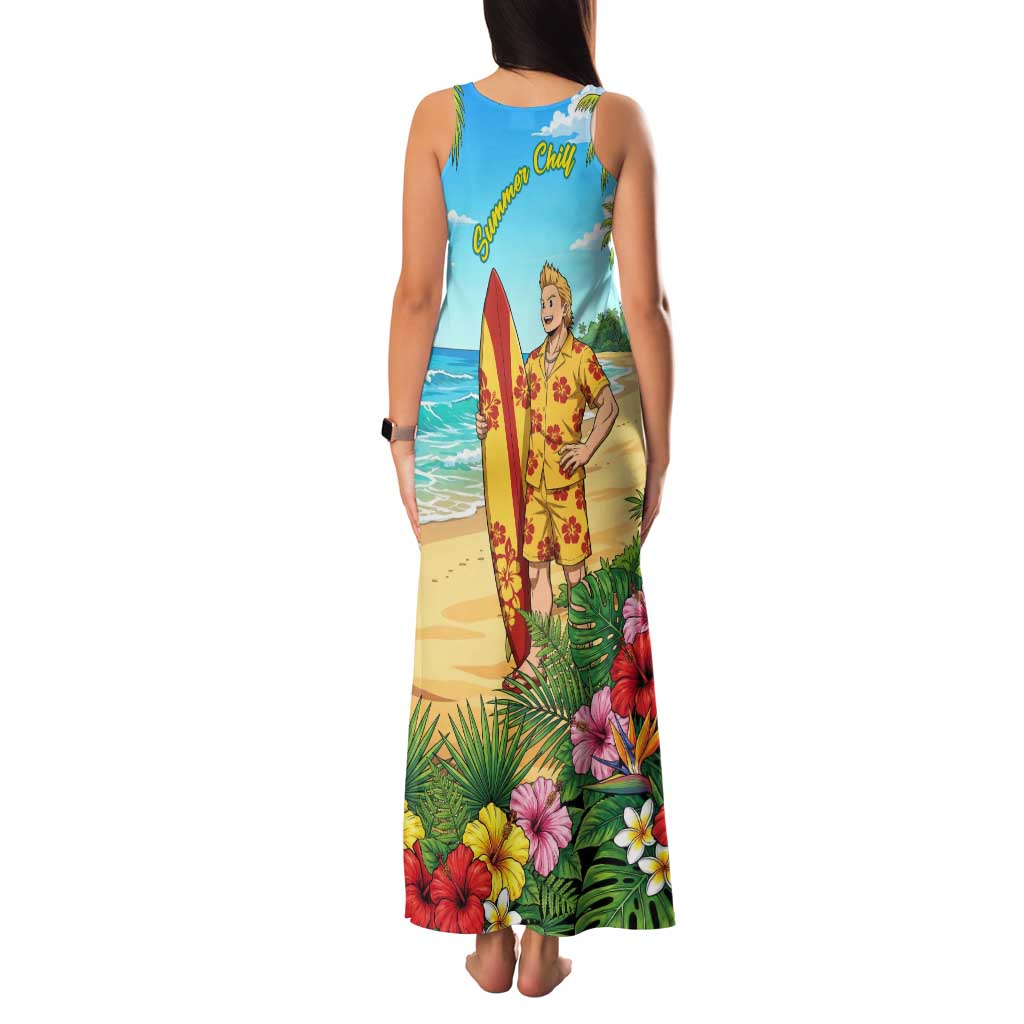 Mirio Togata Summer Chill Family Matching Tank Maxi Dress and Hawaiian Shirt Tropical Anime Surf Scene