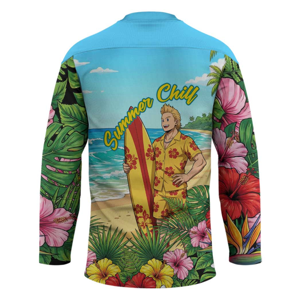 Mirio Togata Summer Chill Hockey Jersey Tropical Anime Surf Scene
