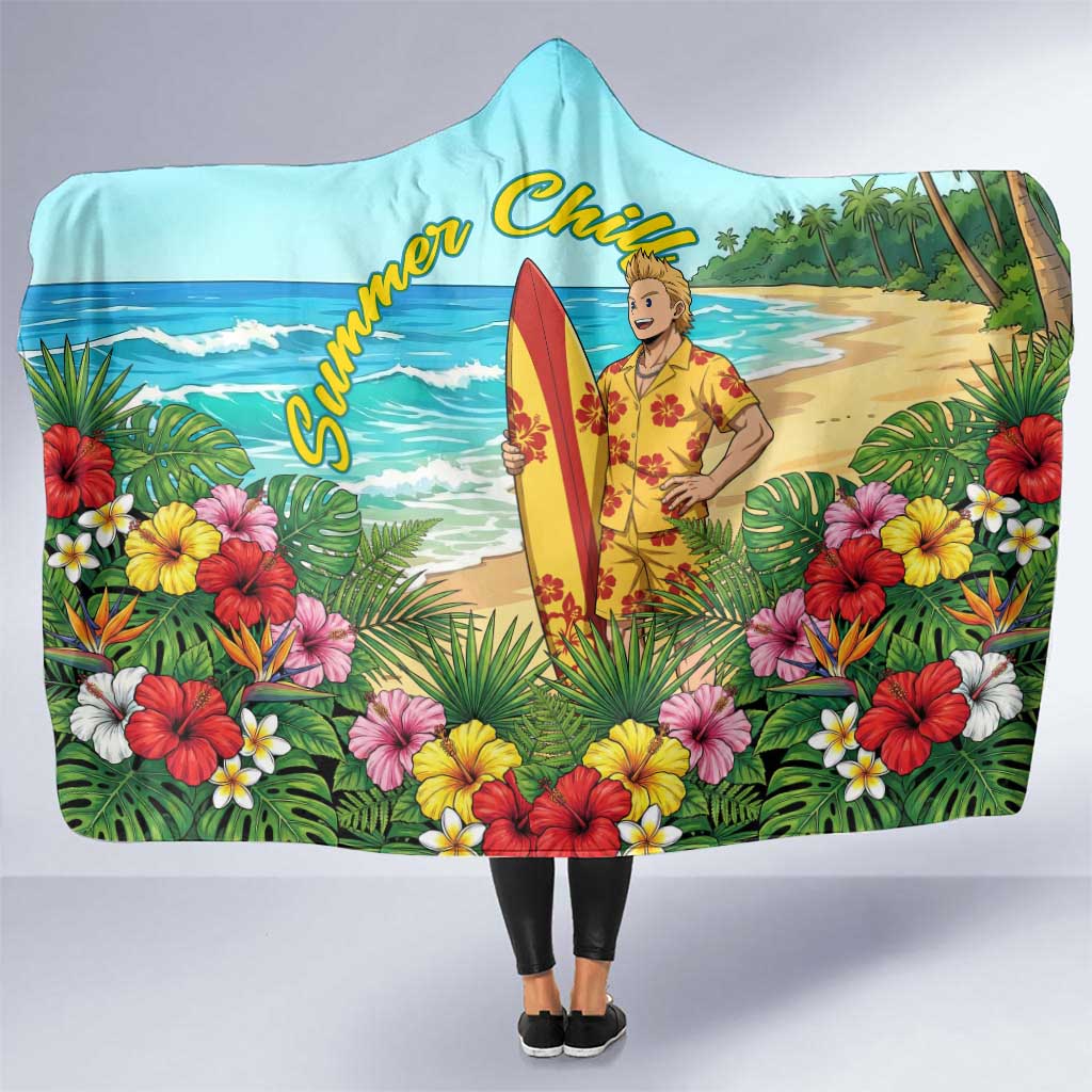 Mirio Togata Summer Chill Hooded Blanket Tropical Anime Surf Scene