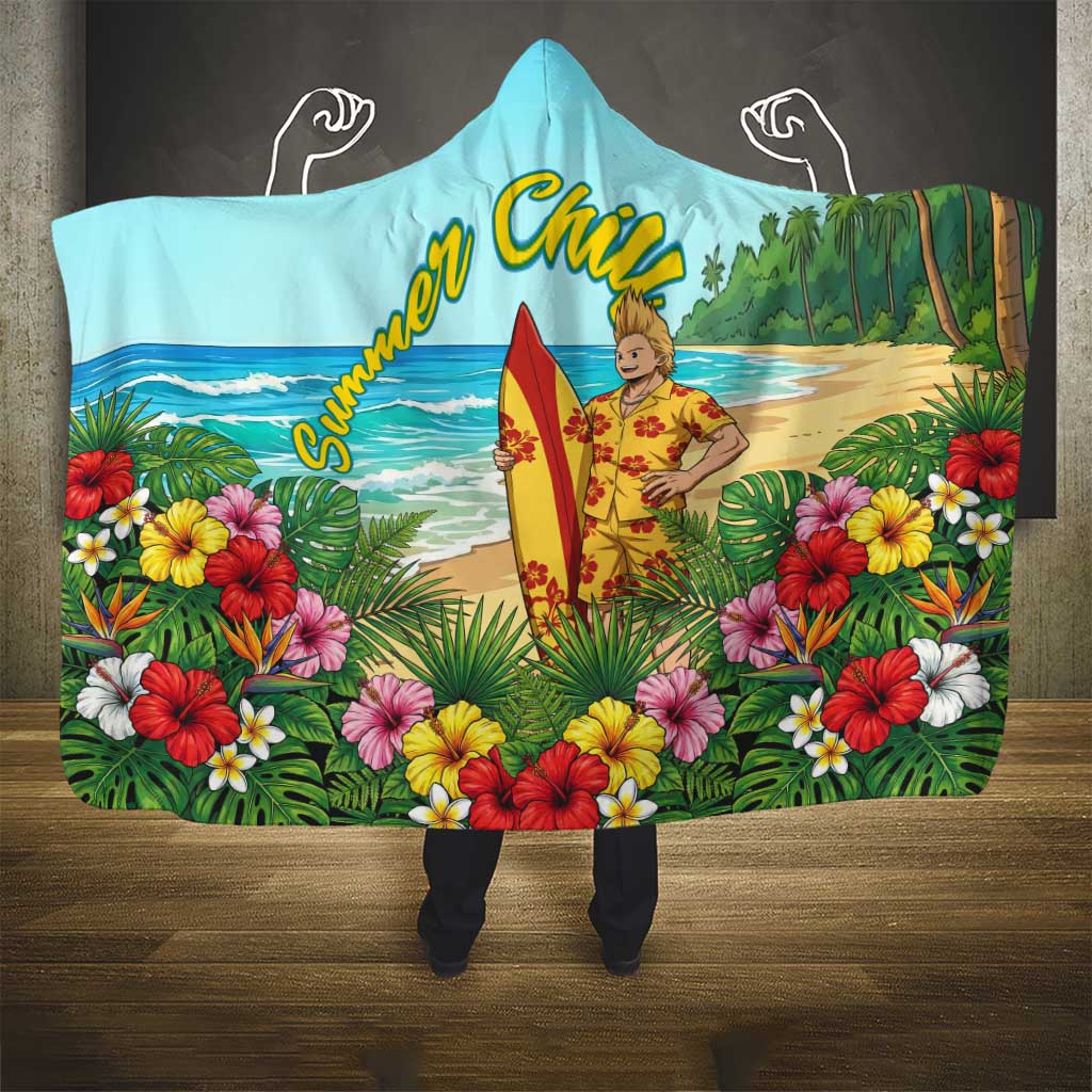 Mirio Togata Summer Chill Hooded Blanket Tropical Anime Surf Scene