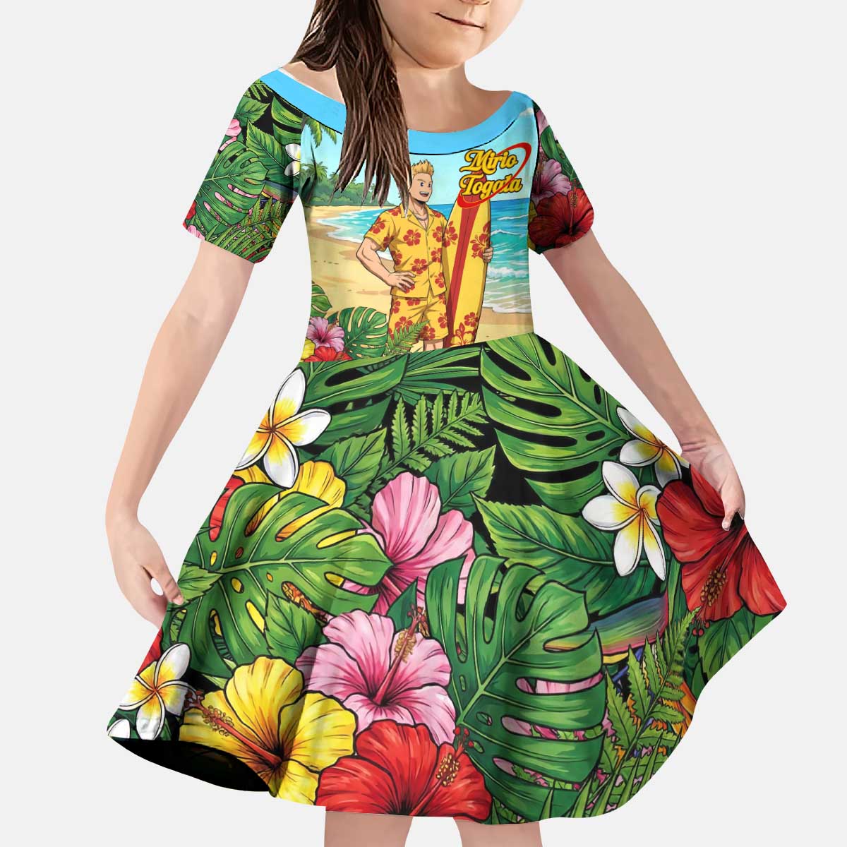 Mirio Togata Summer Chill Kid Short Sleeve Dress Tropical Anime Surf Scene