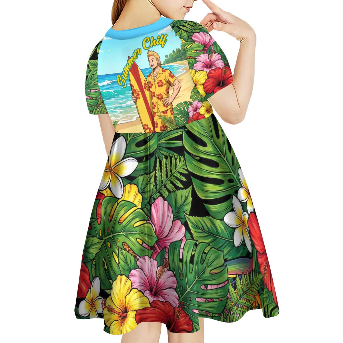 Mirio Togata Summer Chill Kid Short Sleeve Dress Tropical Anime Surf Scene