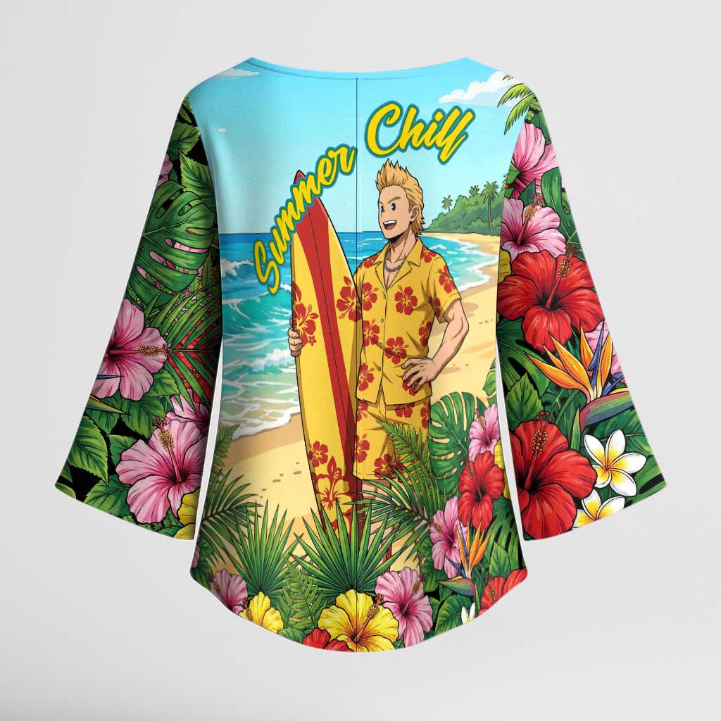 Mirio Togata Summer Chill Kimono Sleeve Blouse Tropical Anime Surf Scene