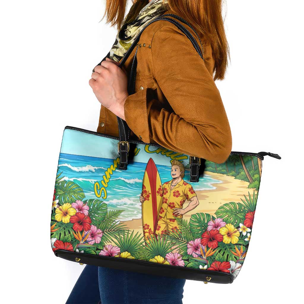 Mirio Togata Summer Chill Leather Tote Bag Tropical Anime Surf Scene